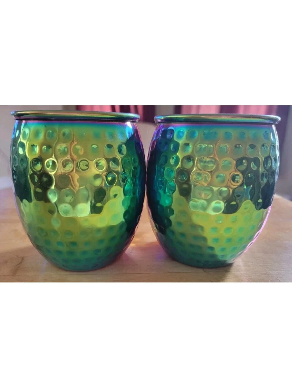 Set of 2 Rainbow Stainless Steel Moscow Mule Mugs 20oz Cambridge Hammered Finish